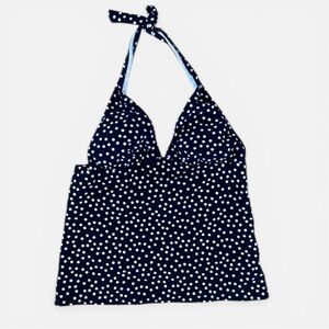 Polka Dot Tankini Top Navy White Halter Retro Pin Up Y2K Swim Old Navy M